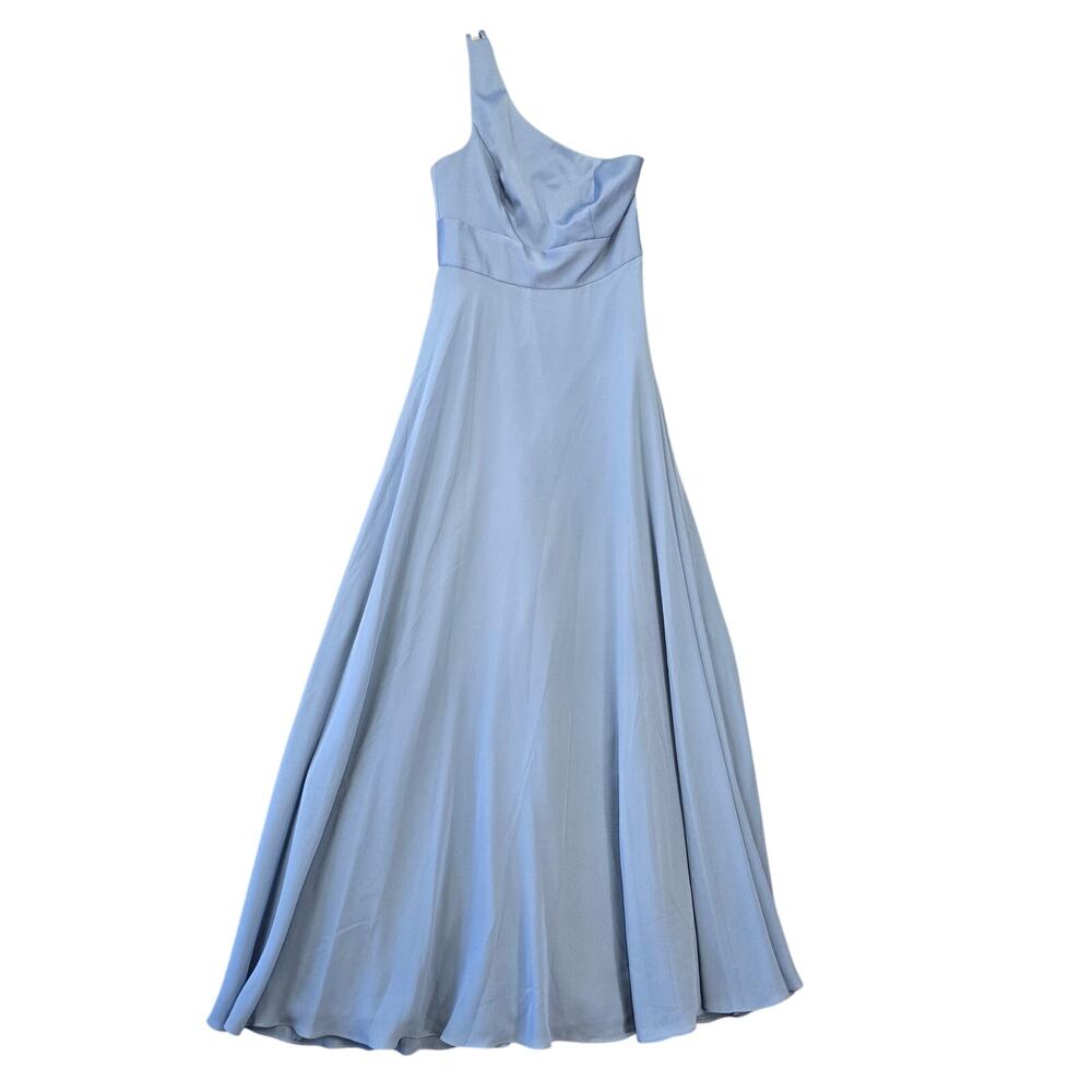 David's Bridal Blue Formal Maxi Long One Shoulder Gown Zip NEW $149 Women Size 4
